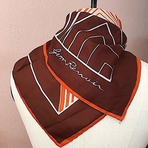 VTG 60 70 Jim Renoir Geometric Print Brown Burnt Orange Large Square scarf